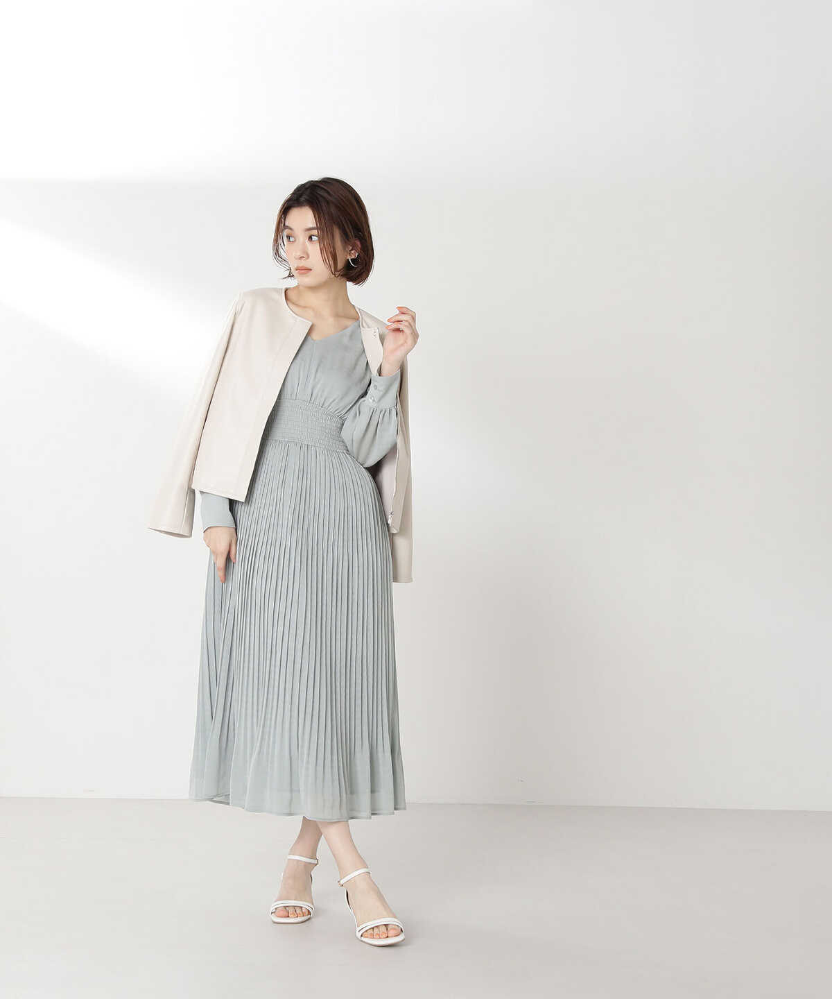 【美人百花4月号掲載】ウエストシャーリングプリーツワンピース