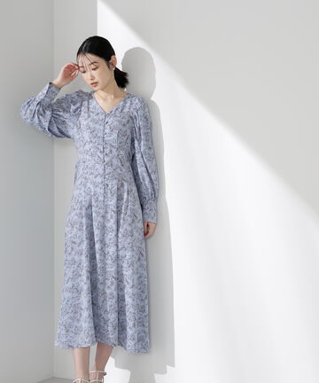 アートフラワープリントワンピース