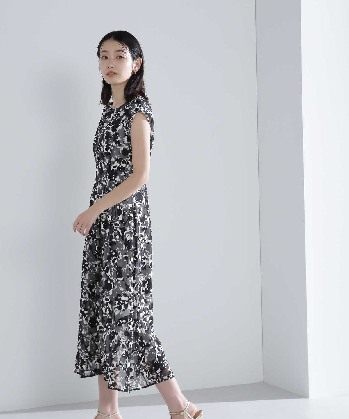 【美人百花6月号掲載】カットジャガードプリントワンピース