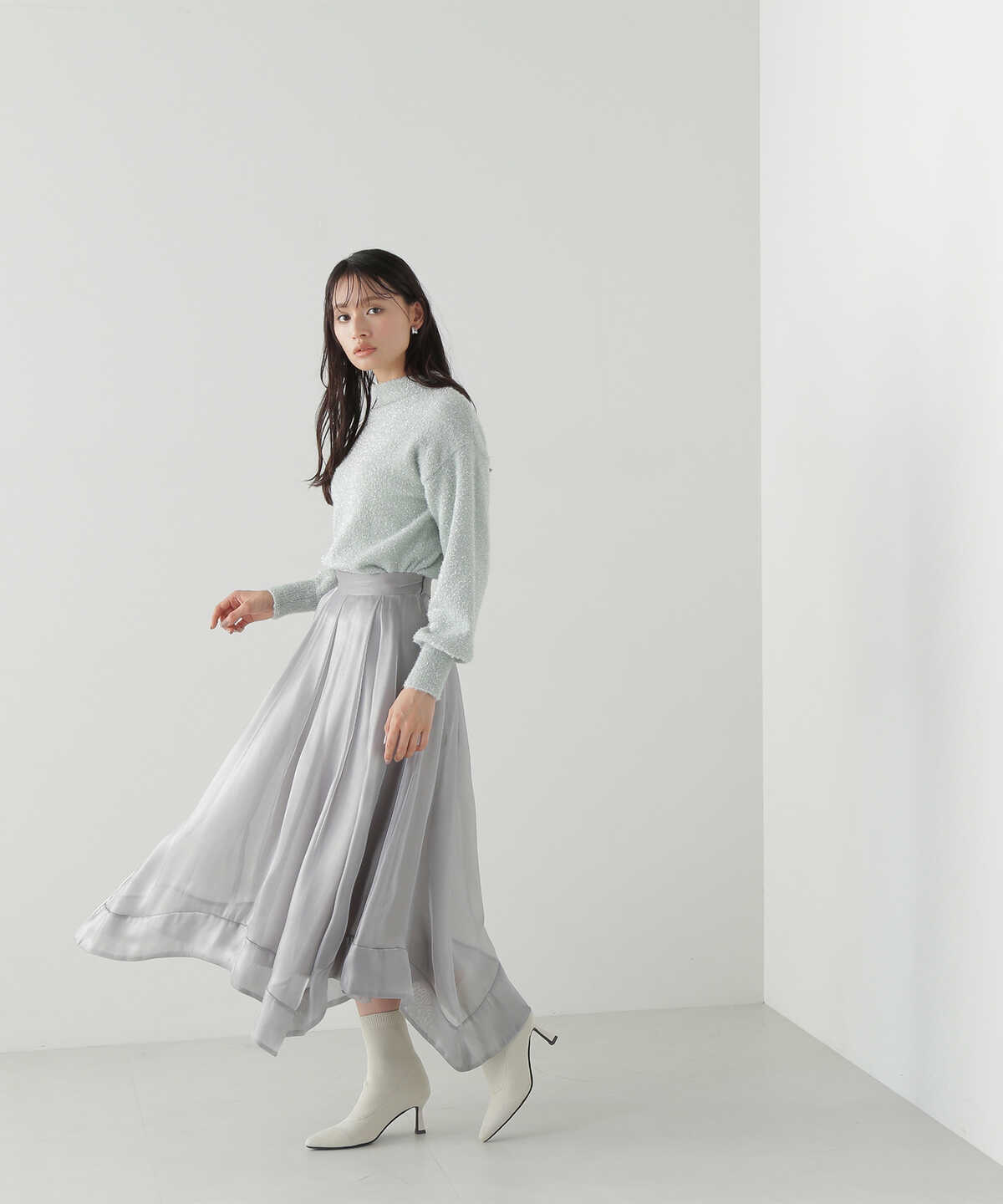【LUCUA・bdONLINE限定】オーガンジーイレヘムスカート