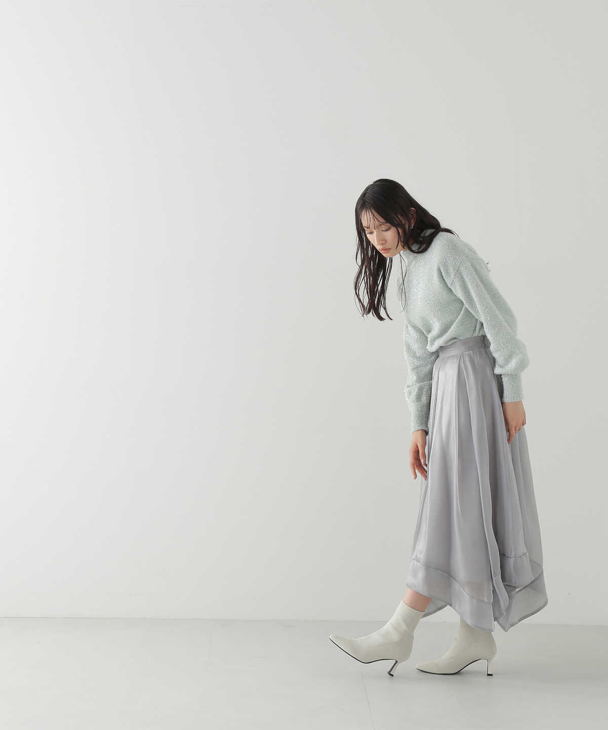 【LUCUA・bdONLINE限定】オーガンジーイレヘムスカート