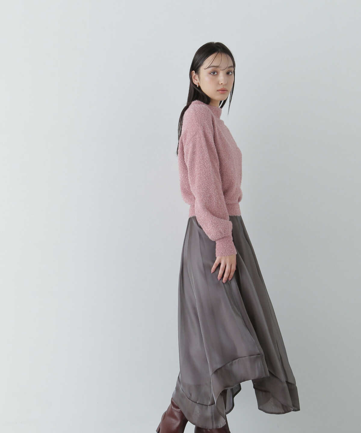 【LUCUA・bdONLINE限定】オーガンジーイレヘムスカート