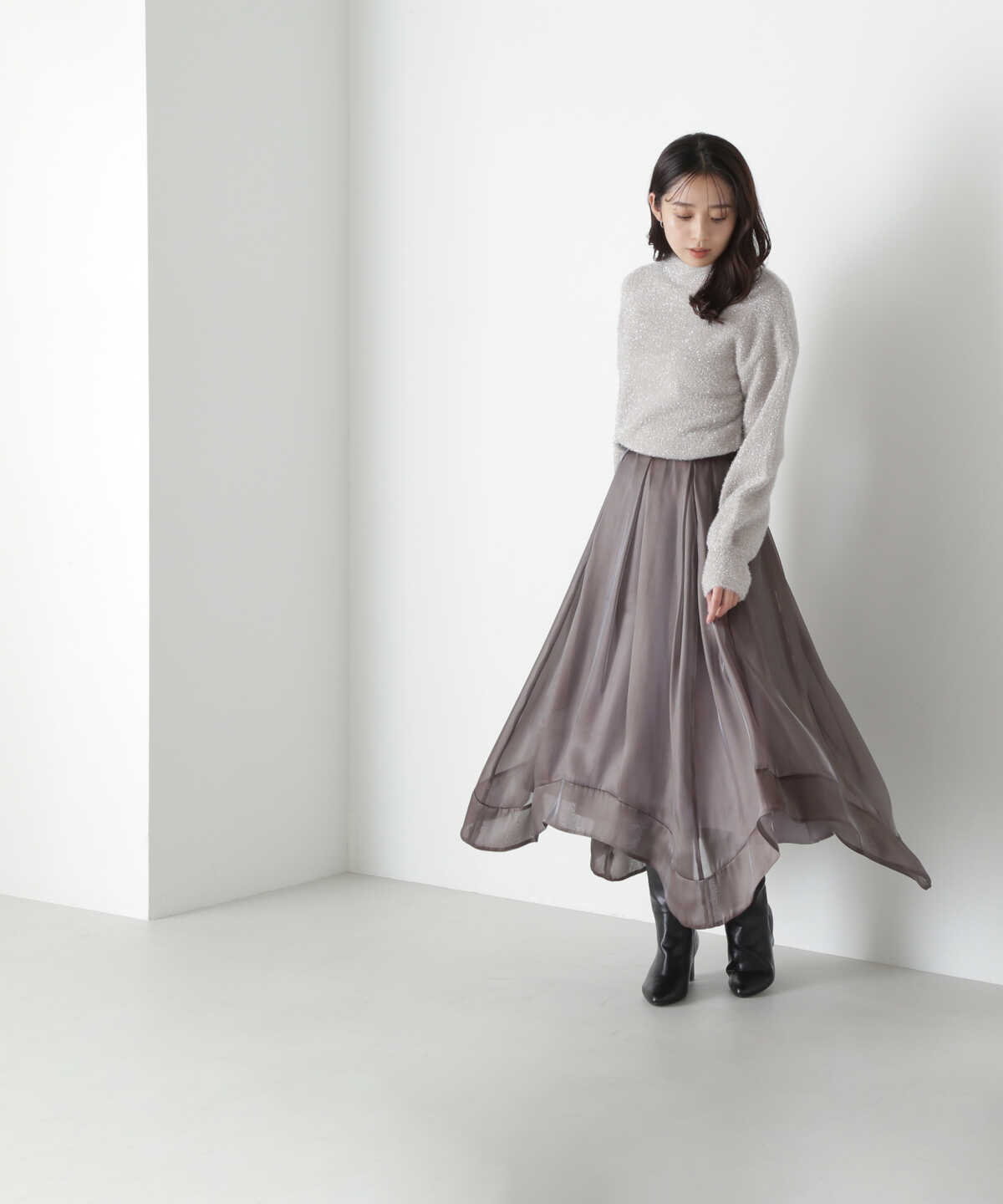 【LUCUA・bdONLINE限定】オーガンジーイレヘムスカート