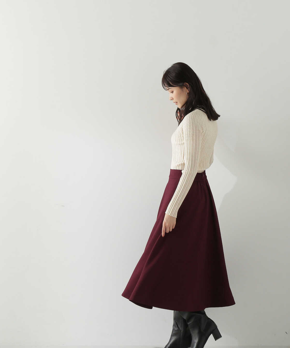 【新宿ミロード店・bdONLINE限定色：ベリーブラウン】ミディアムフレアースカート