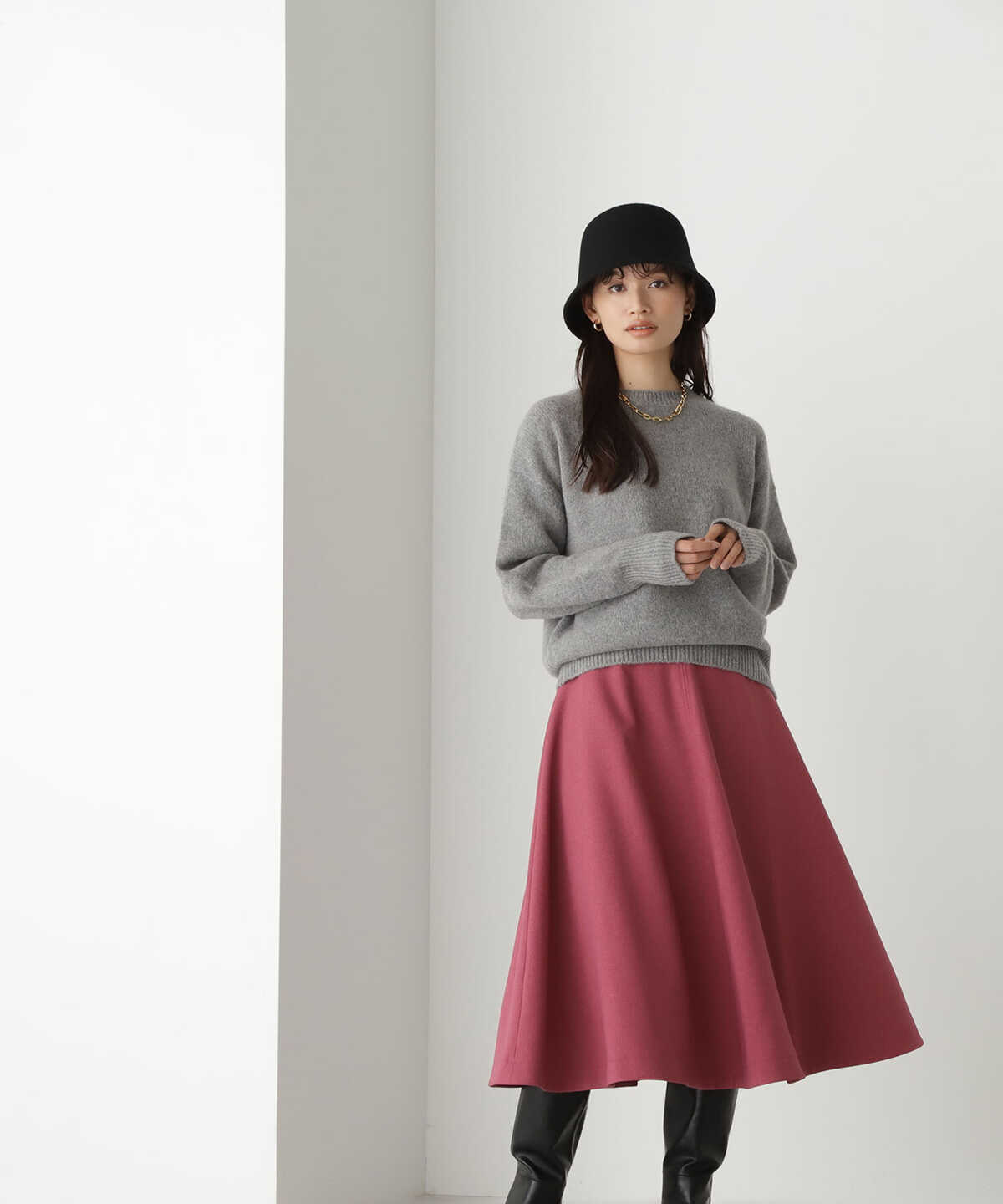 【新宿ミロード店・bdONLINE限定色：ベリーブラウン】ミディアムフレアースカート