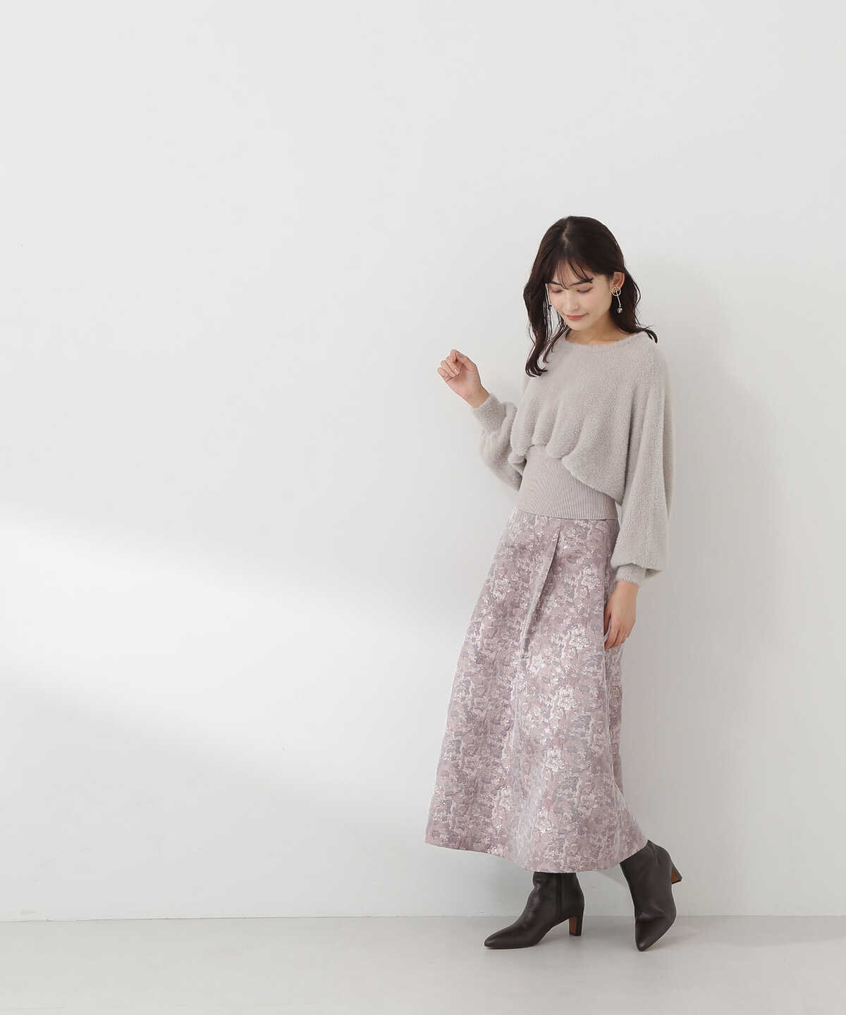 ロゼットリーフジャガードスカート