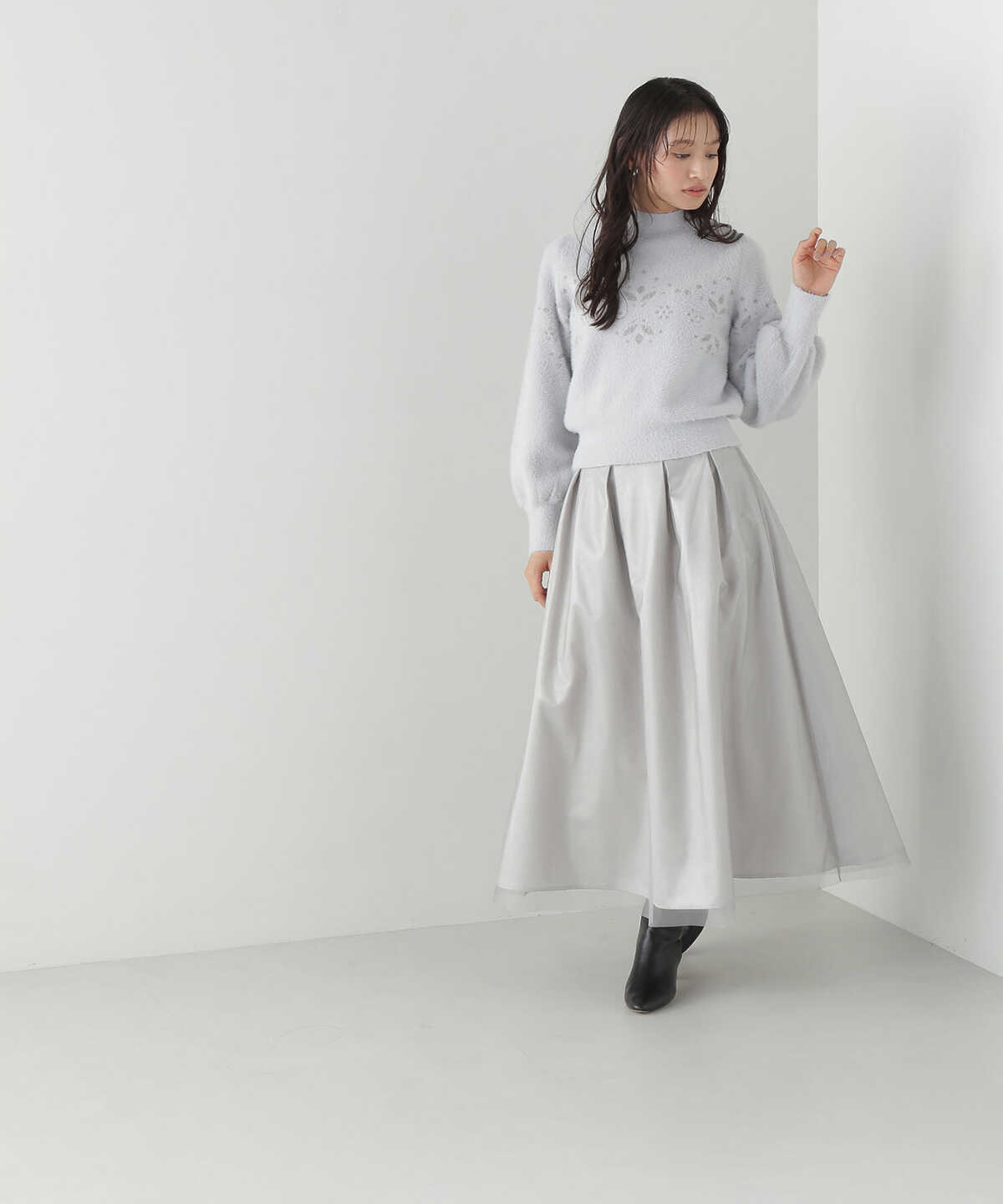 シャイニーチュールタックフレアスカート
