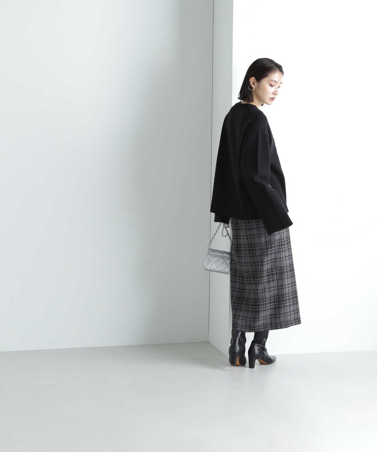 チェックロングタイトスカート