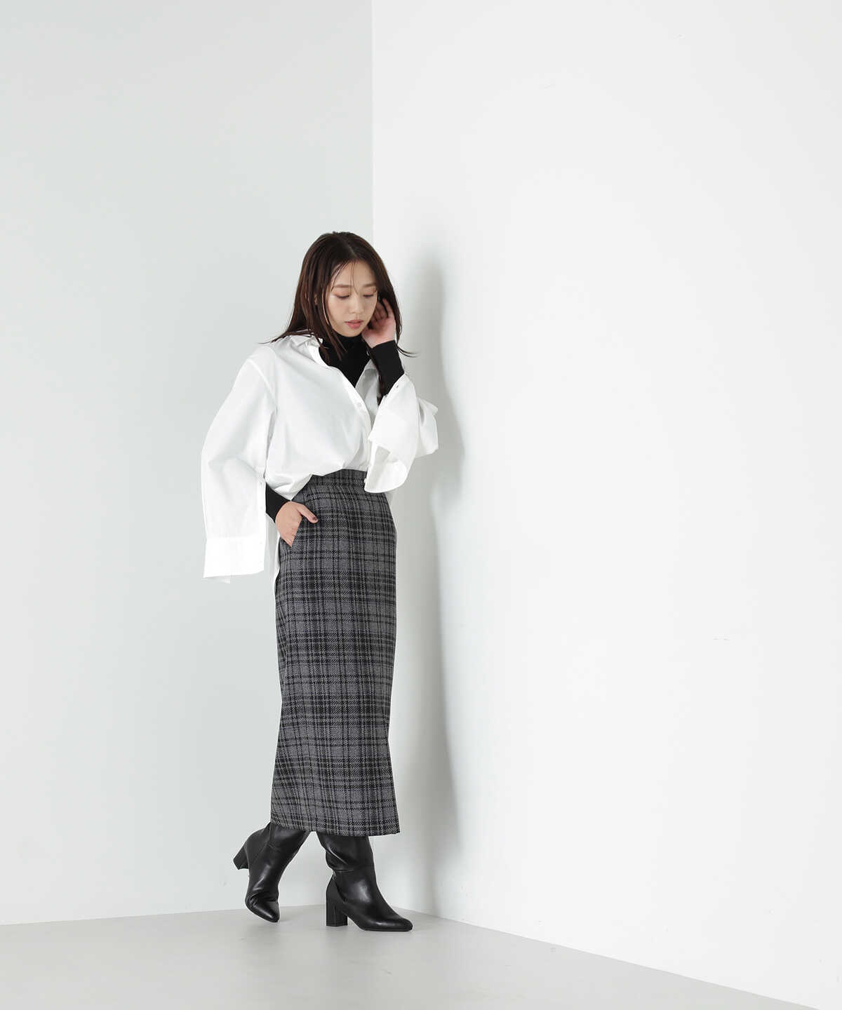 チェックロングタイトスカート
