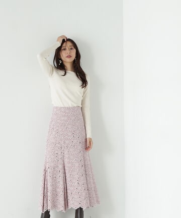 【bdONLINE限定色：ピンク】バイカラースカラレースマーメイドスカート