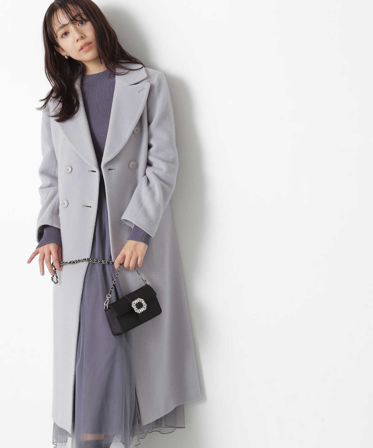 【グレージュ・チャコール追加生産予約11月上旬-中旬入荷予定】【Oggi10月号掲載】チュールドッキングニットワンピース