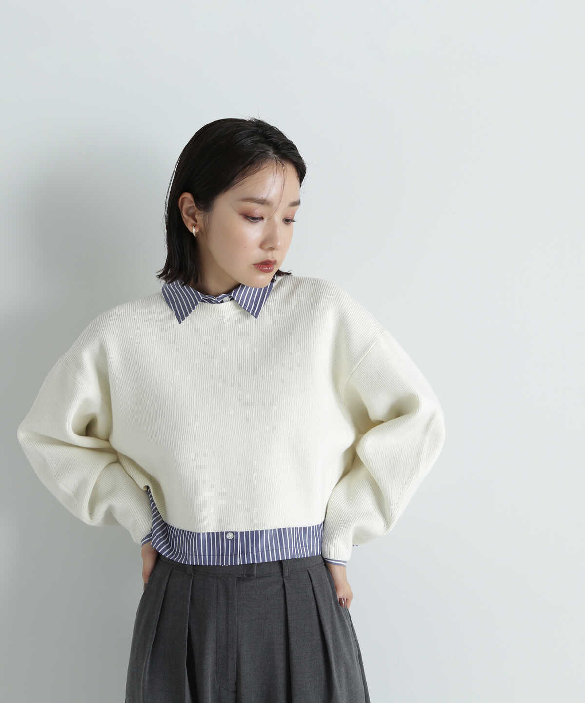 【Oggi10月号掲載】クロップドニット＆シャツセット