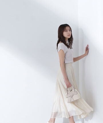 【official site 限定色：グレイッシュブルー】シャイニーシアーボイルスカート
