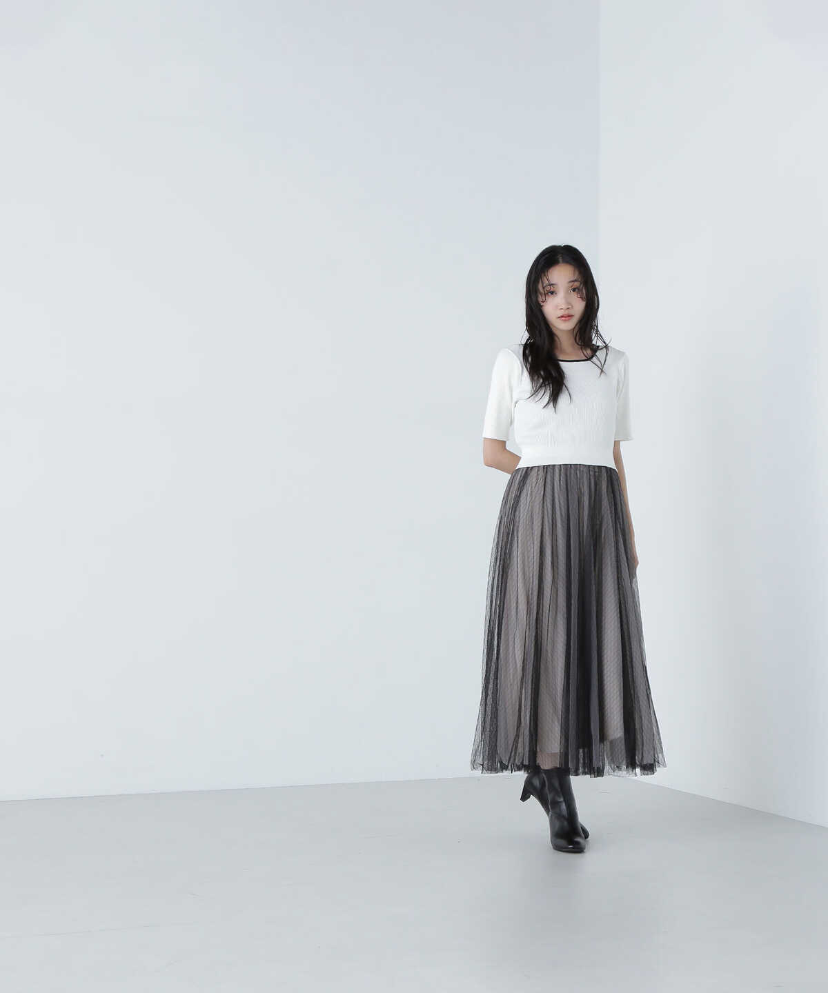 チュールドッキングニットワンピース23AW