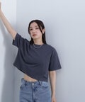 クロップドヘム刺繍Tシャツ