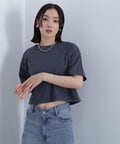 クロップドヘム刺繍Tシャツ