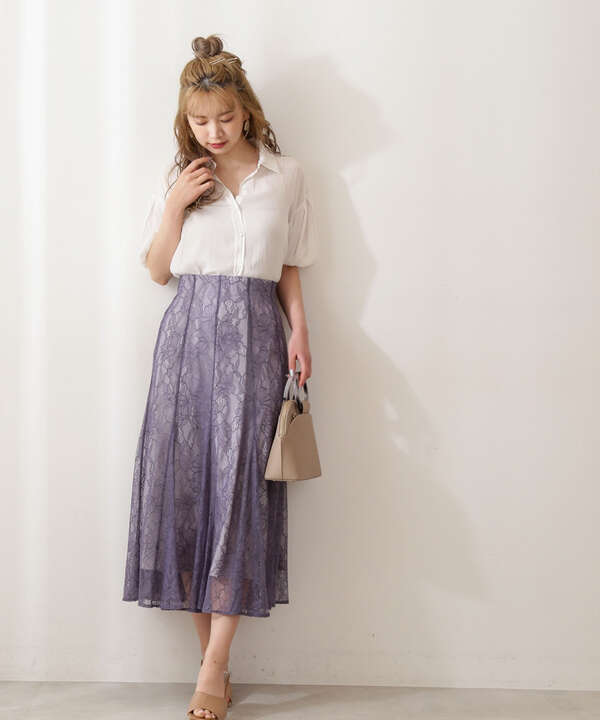 美人百花6月号 掲載商品 レースフレアスカート Web限定カラー ダスティブルー Proportion Body Dressing サンエービーディーオンラインストア Sanei Online Store