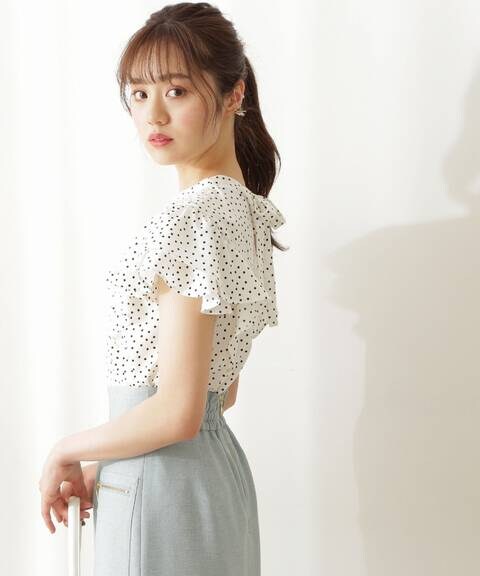 吉岡里帆さん着用 美人百花6月号 掲載商品 バックリボンラッフルジョーゼットブラウス Proportion Body Dressing サンエービーディーオンラインストア Sanei Online Store