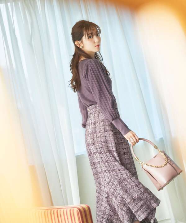 堀田茜さん着用 美人百花11月号 掲載商品 チェックツイードマーメイドスカート Web限定カラー ピンクベージュ Proportion Body Dressing サンエービーディーオンラインストア Sanei Online Store