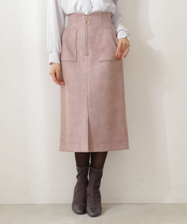 フロントファスナーフェイクスエードタイトスカート Web限定カラー ピンク Proportion Body Dressing サンエービーディーオンラインストア Sanei Online Store