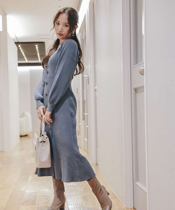 フロント釦ニットワンピース Web限定カラー グリーン Proportion Body Dressing サンエービーディーオンラインストア Sanei Online Store