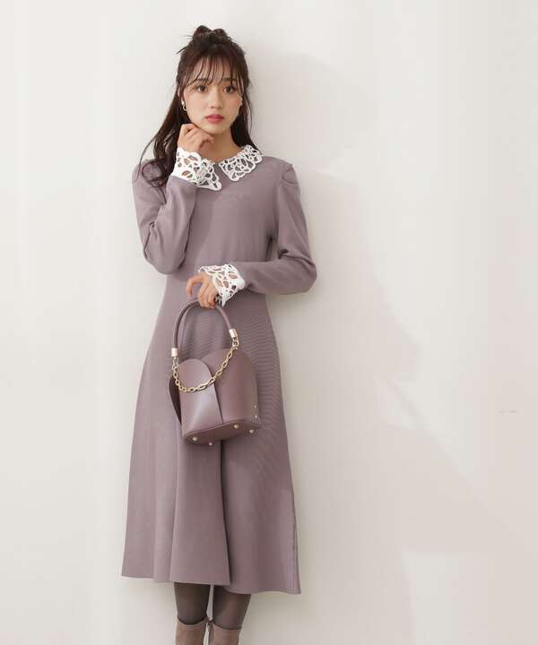 追加生産予約11月下旬 12月上旬入荷予定 チャコールグレーカラーのみ 美人百花10月号 掲載商品 クラシカルレースニットワンピース Proportion Body Dressing サンエービーディーオンラインストア Sanei Online Store