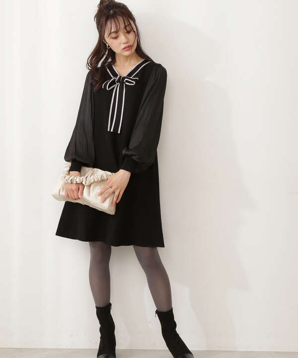 Edit Cologne 前後2wayサテンスリーブリボンニットワンピース Proportion Body Dressing サンエービーディーオンラインストア Sanei Online Store