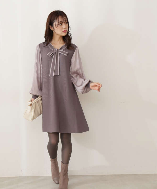 Edit Cologne 前後2wayサテンスリーブリボンニットワンピース Proportion Body Dressing サンエービーディーオンラインストア Sanei Online Store