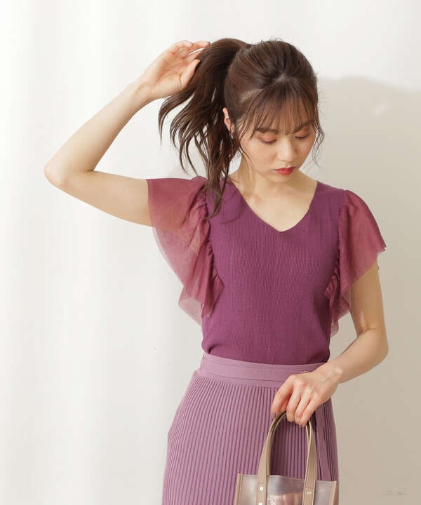 堀田茜さん着用 美人百花6月号 掲載商品 チュールスリーブニット Proportion Body Dressing サンエービーディーオンラインストア Sanei Online Store