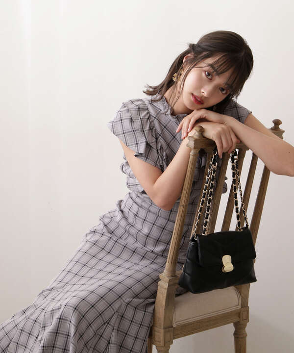 先行予約5月中旬 5月下旬入荷予定 チェックフリルブラウス Web限定カラー チャコールグレイ Proportion Body Dressing サンエービーディーオンラインストア Sanei Online Store