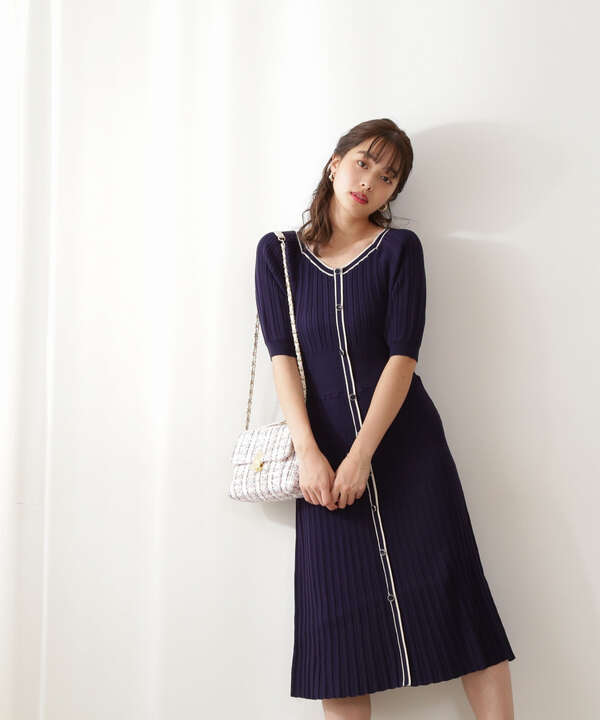 ダイヤネックバイカラーナローマーメイドニットワンピース Proportion Body Dressing サンエービーディーオンラインストア Sanei Online Store