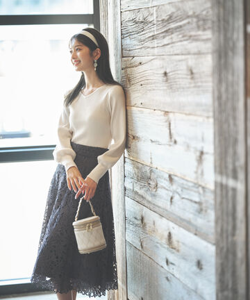 【美人百花10月号タイアップ 宇垣美里さん着用商品】レースフレアースカート WEB限定カラー：ダスティピンク