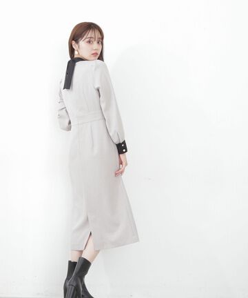 バックリボンバイカラータイトワンピース
