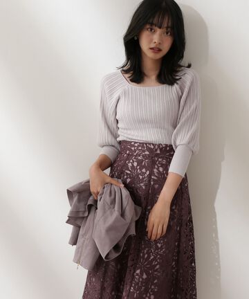 スクエアネックボリュームスリーブリブニット