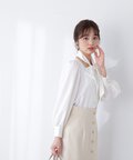 【美人百花4月号 掲載商品】リボン付きブラウス WEB限定カラー：ネイビー
