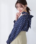【美人百花4月号 掲載商品】リボン付きブラウス WEB限定カラー：ネイビー