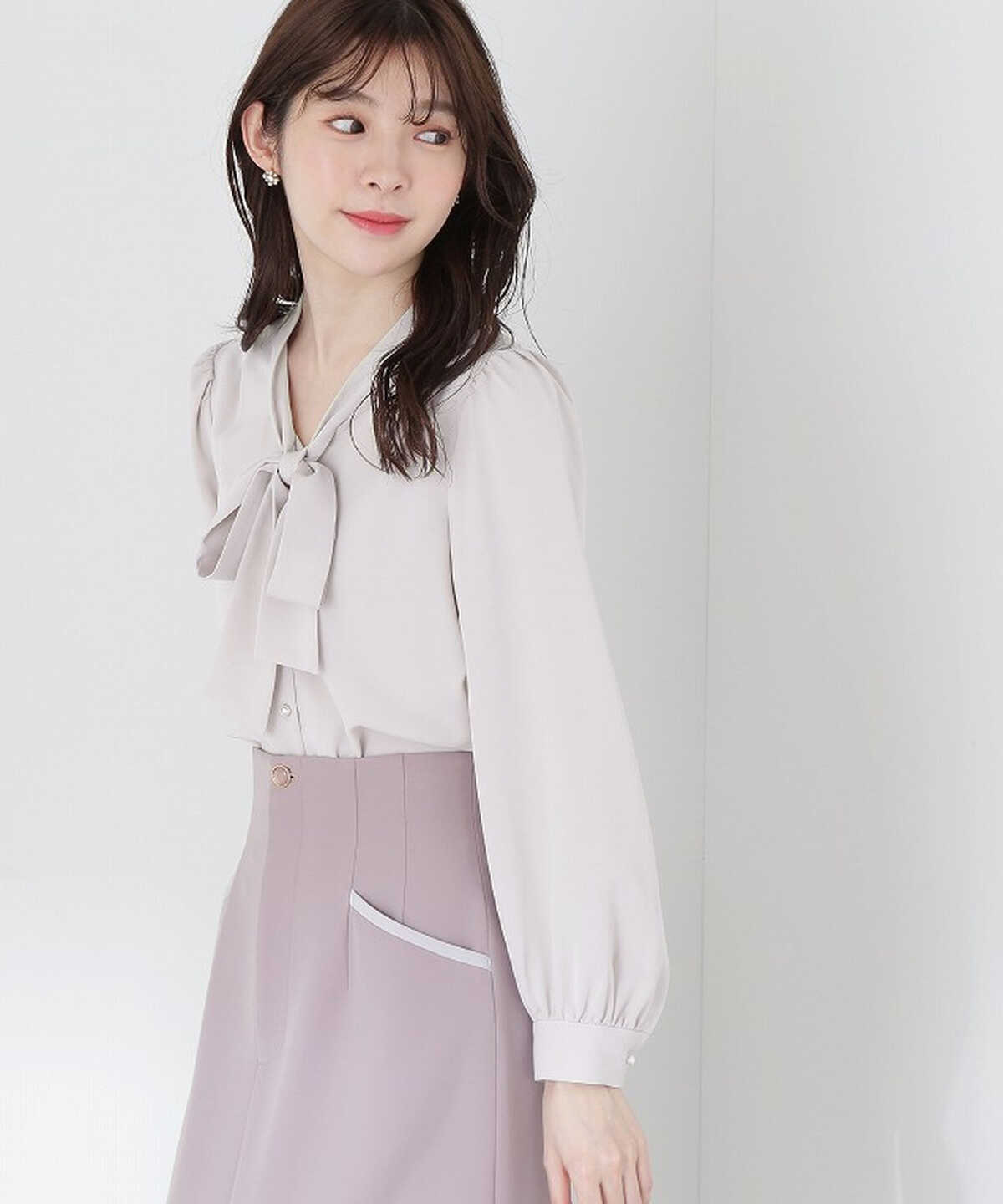 超SALE期間限定 【bow.a】ボウエー 2WAY RIBBON BLOUSE グレー - トップス