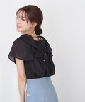 【美人百花6月号掲載 休井美郷さん着用商品】【鈴木愛理さん着用商品】バックリボンラッフルブラウス WEB限定：ライトブルー