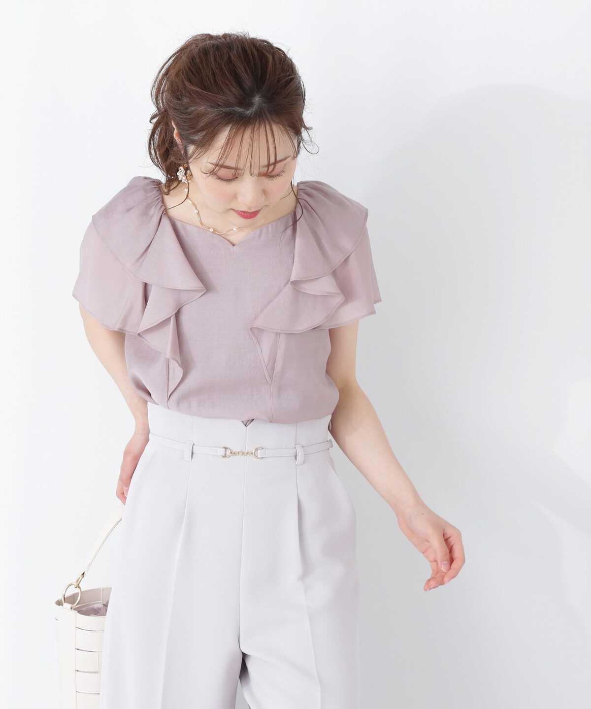 【美人百花6月号掲載 休井美郷さん着用商品】【鈴木愛理さん着用商品】バックリボンラッフルブラウス WEB限定：ライトブルー