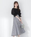 チェックミックスフラップフレアスカート WEB限定カラー：カーキギンガム