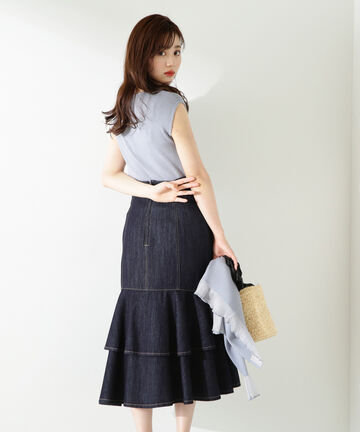 バックラッフルデニムマーメイドスカート
