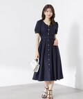 【鈴木愛理さん着用】フロント釦タックフレア半袖ワンピース
