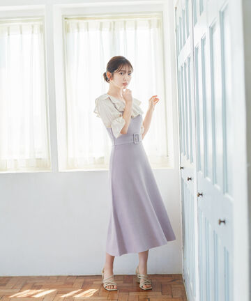 【鈴木愛理さん着用】ウエストベルト付きラッフルニットワンピース