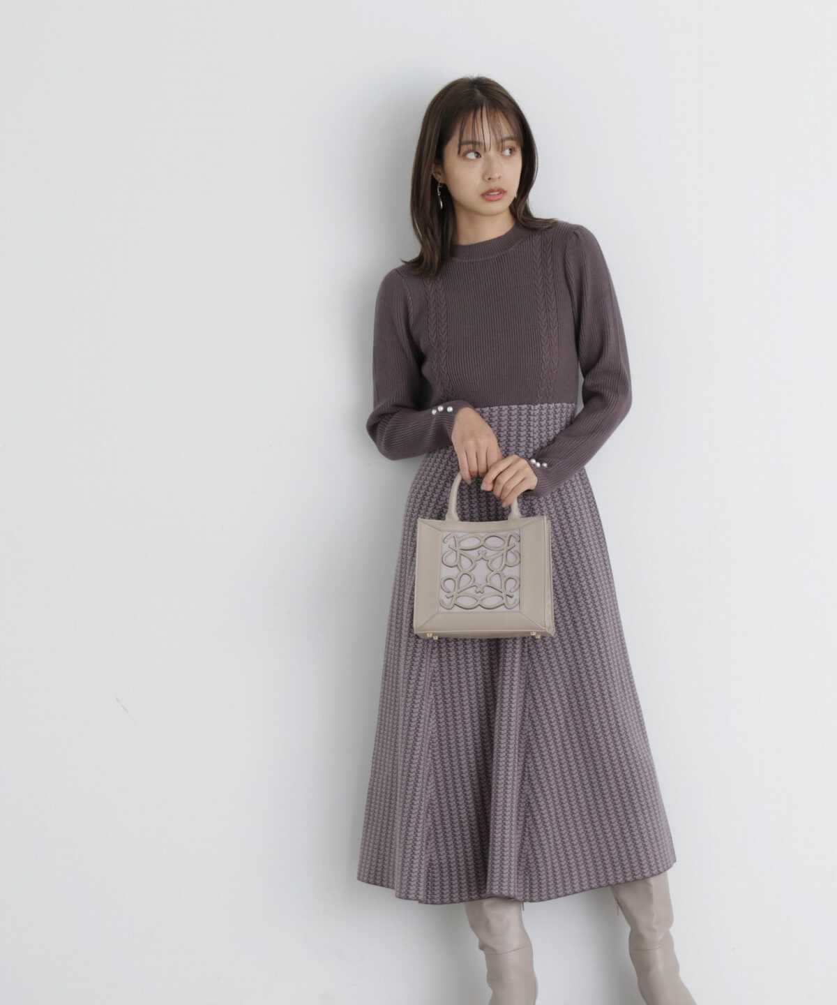 リブケーブル千鳥ドッキングニットワンピース | PROPORTION BODY 
