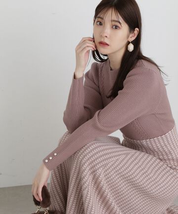 【先行予約11月中旬-11月下旬入荷予定】リブケーブル千鳥ドッキングニットワンピース