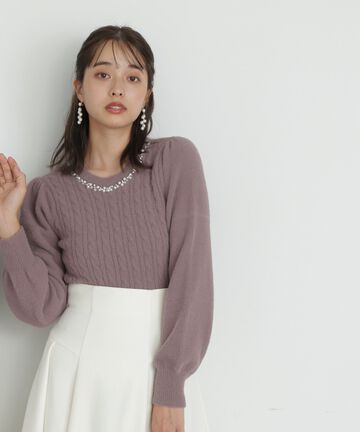 【先行予約10月下旬-11月上旬入荷予定】フェザーケーブルビジューニット