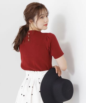 【先行予約6月下旬-7月上旬入荷予定】ハーフスリーブバックボタンニット