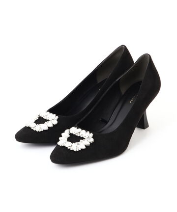 【美人百花10月号掲載 石崎日梨さん着用商品】ビジューフレアヒールパンプス