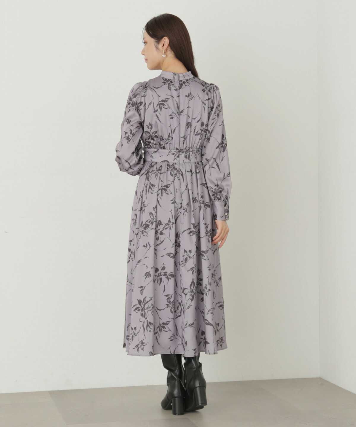 【美人百花12月号掲載 川津明日香さん着用商品】ギャザーベルトフラワーワンピース