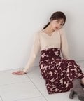 【美人百花12月号掲載 川津明日香さん着用商品】ジャガードフラワーニットワンピース　WEB限定カラー：チャコール×ブルー